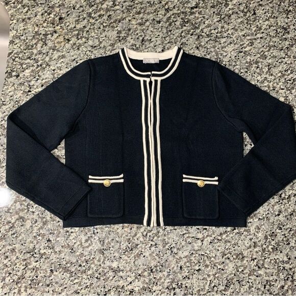 J Crew L Emilie Sweater Lady Jacket with Contrast Trim in Black - Picture 5 of 10